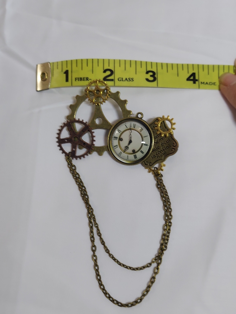 Antiqued Brass Steampunk Gear Watch Brooch with Dual Chains - Gold-Tone